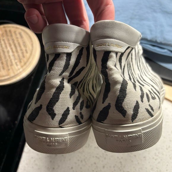 $550 SAINT LAURENT ACE ZEBRA ANIMAL Print CANVAS MID-TOP Sneakers EUR 44 US 11 - Picture 3 of 5